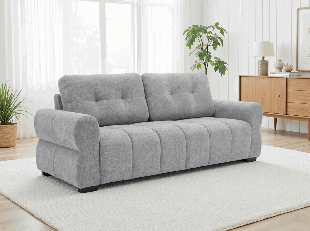 Modern 3-Seater Sofa in grey fabric with plush cushions for comfortable seating