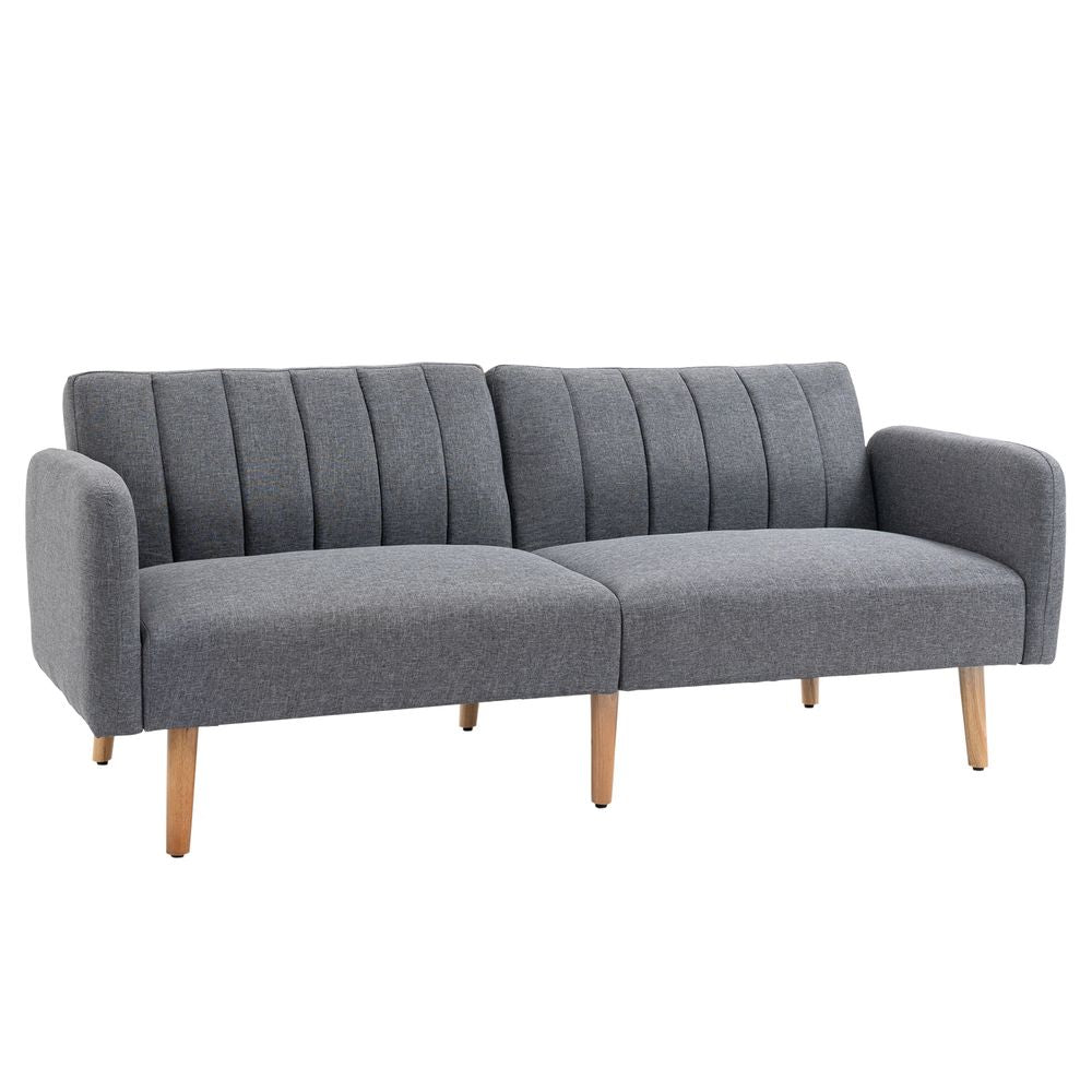 HOMCOM Modern Grey Fabric Sofa Bed with Wooden Legs HOMCOM