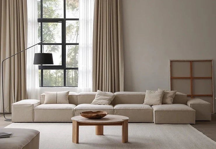 Nisu Home modern beige sofa with removable cushions in a stylish living room setting