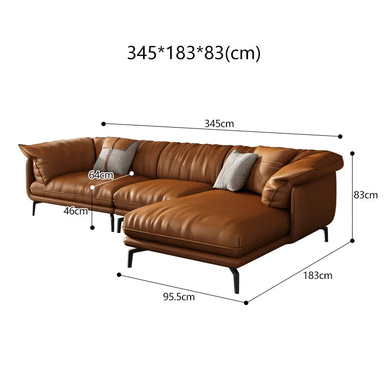 Nisu Home Brown Leather Sofa with L-Shaped Design and Modern Aesthetics