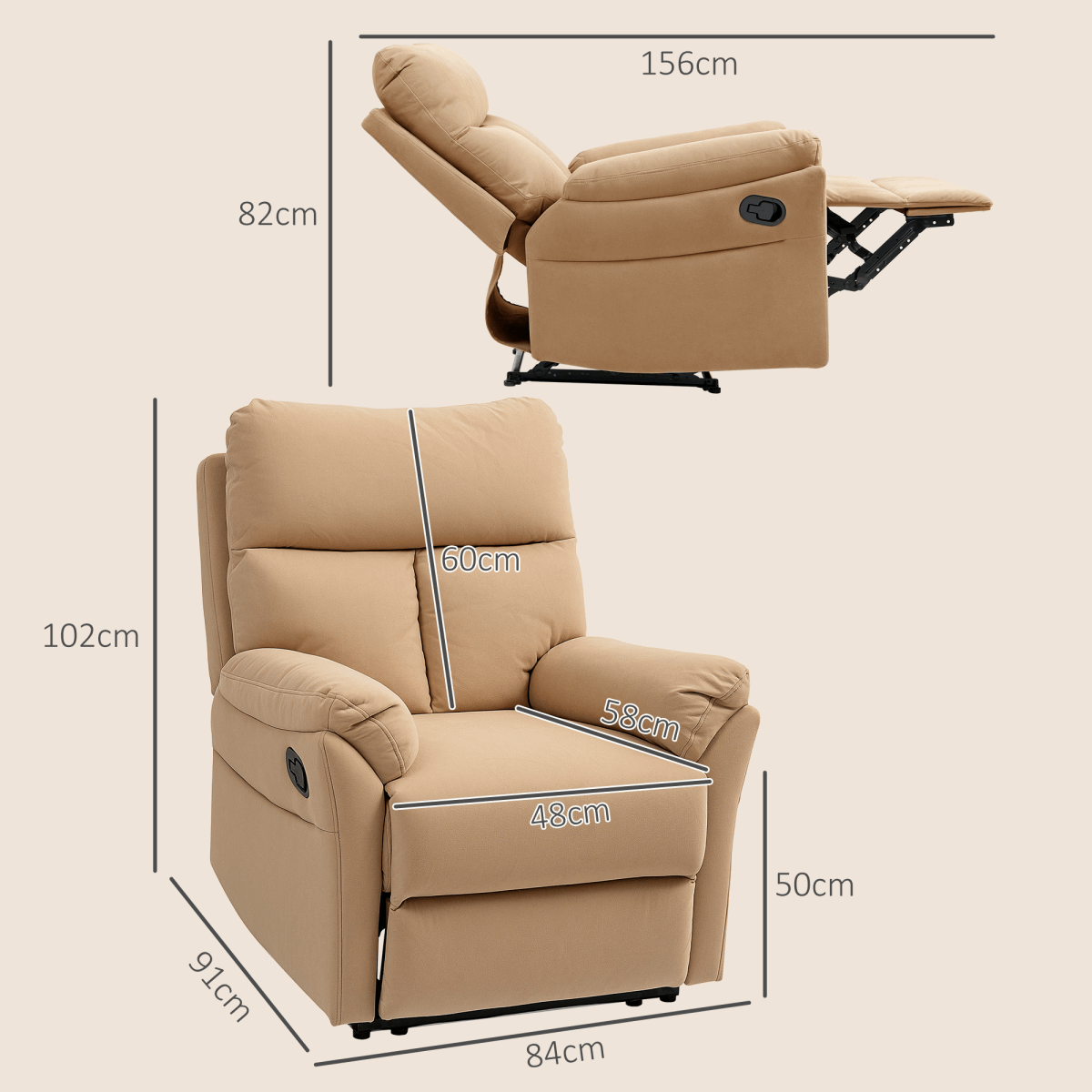 Comfortable Manual Reclining Sofa Chair for Relaxation N/A