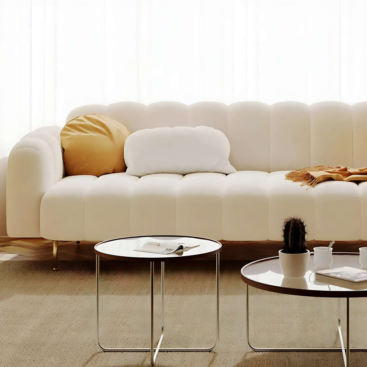 Nisu Home Modern Cream Sofa with Comfortable Cushions and Elegant Design for Stylish Living Rooms