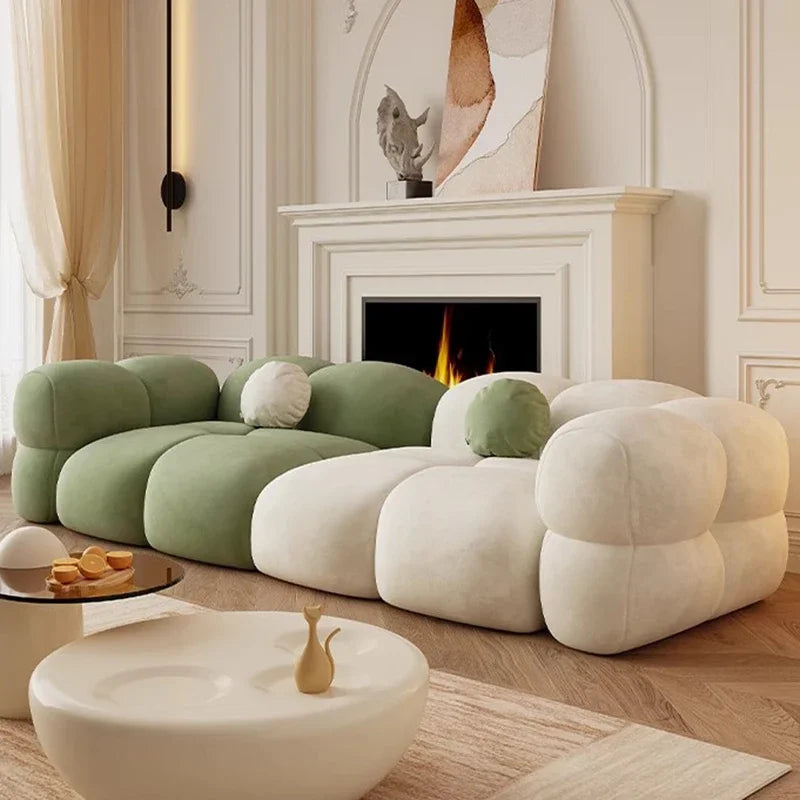 Stylish Nisu Home Sofa in Green and White with Soft Curves for Modern Living Spaces