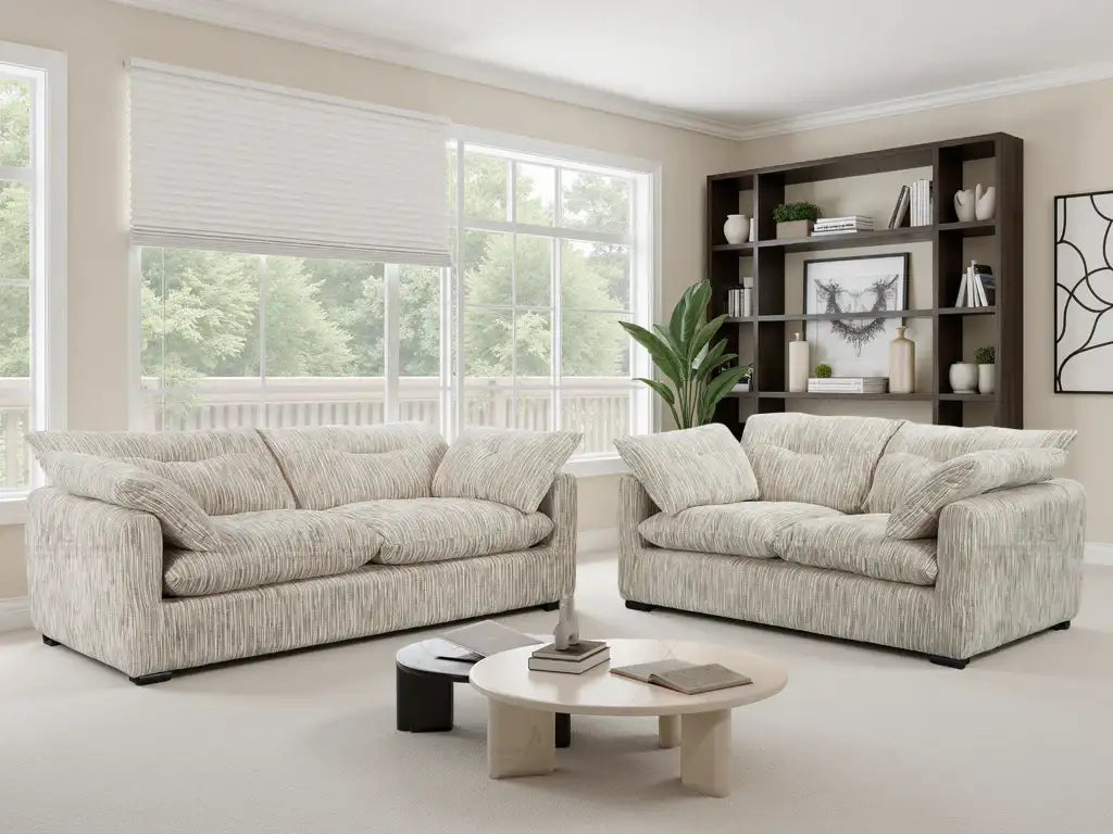 Stylish striped sofa set from Furniture Discount, perfect for modern living room decor