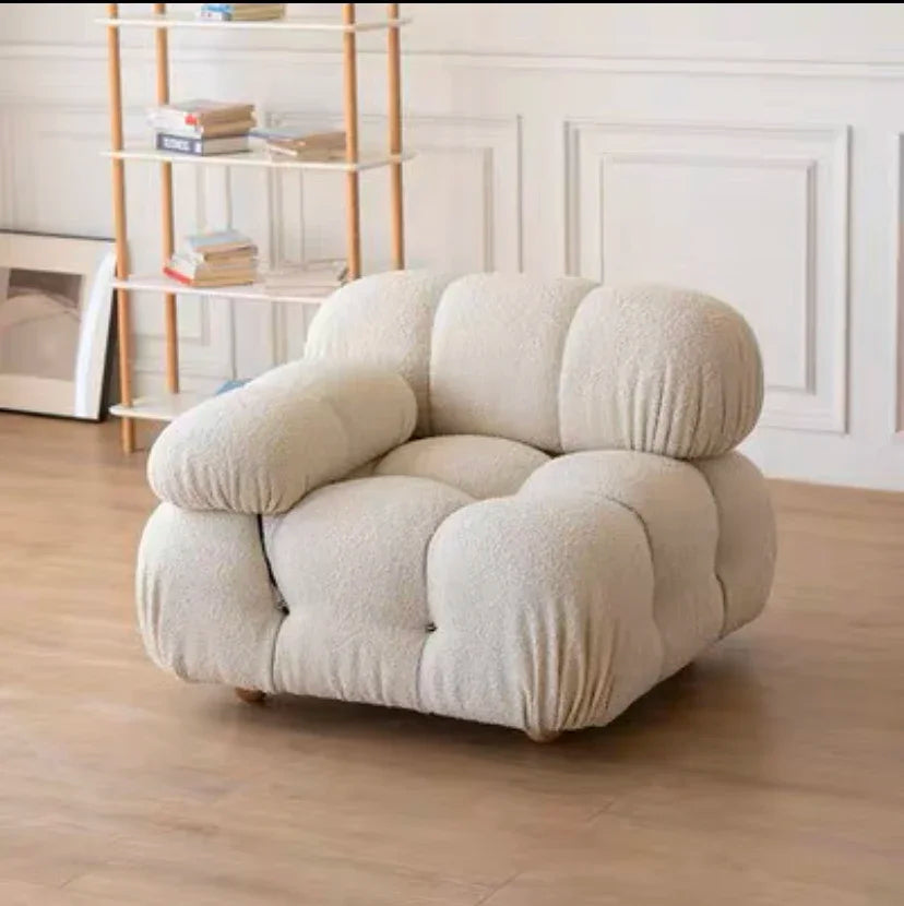 Nisu Home Cream Textured Sofa with Soft Curves and Wooden Legs for Cozy Living Spaces