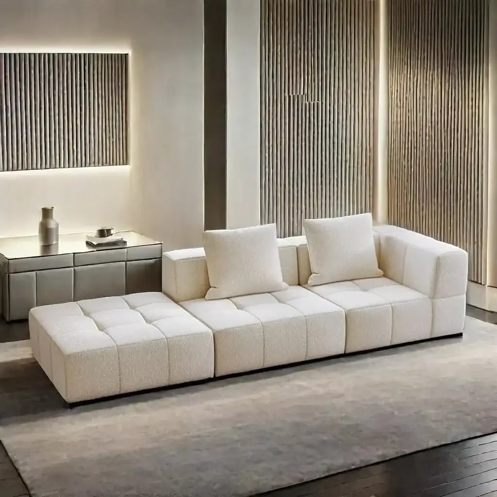 Nisu Home Contemporary White Sofa with Cushioned Seating and Modern Design for Stylish Living Rooms