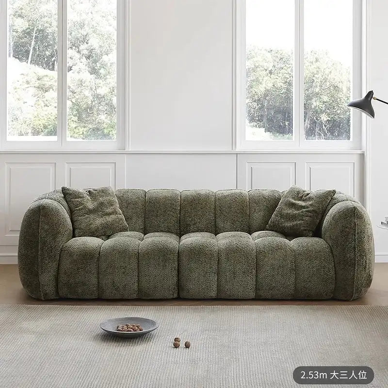 Nisu Home Plush Green Sofa with Curved Design and Soft Cushions for Modern Living Rooms