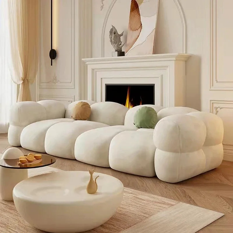 Nisu Home White Plush Sofa with Modern Design and Soft Curves for Comfortable Living Rooms