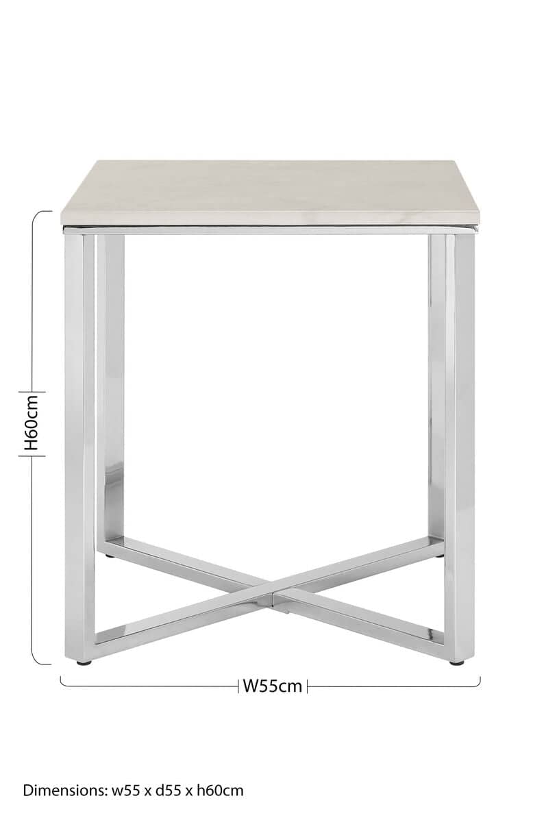 Allure White Marble and Chrome Square End Table Orsina
