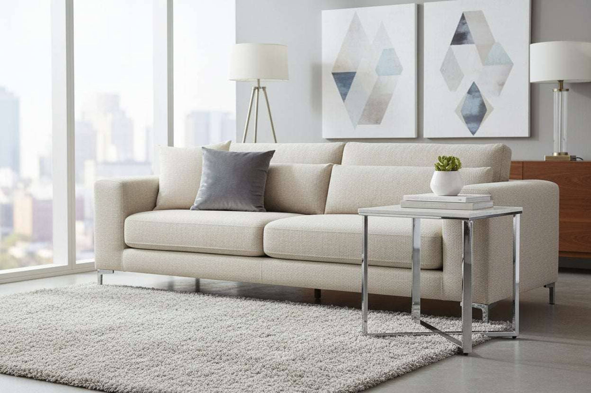 Allure White Marble and Chrome Square End Table Orsina