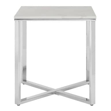 Allure White Marble and Chrome Square End Table Orsina