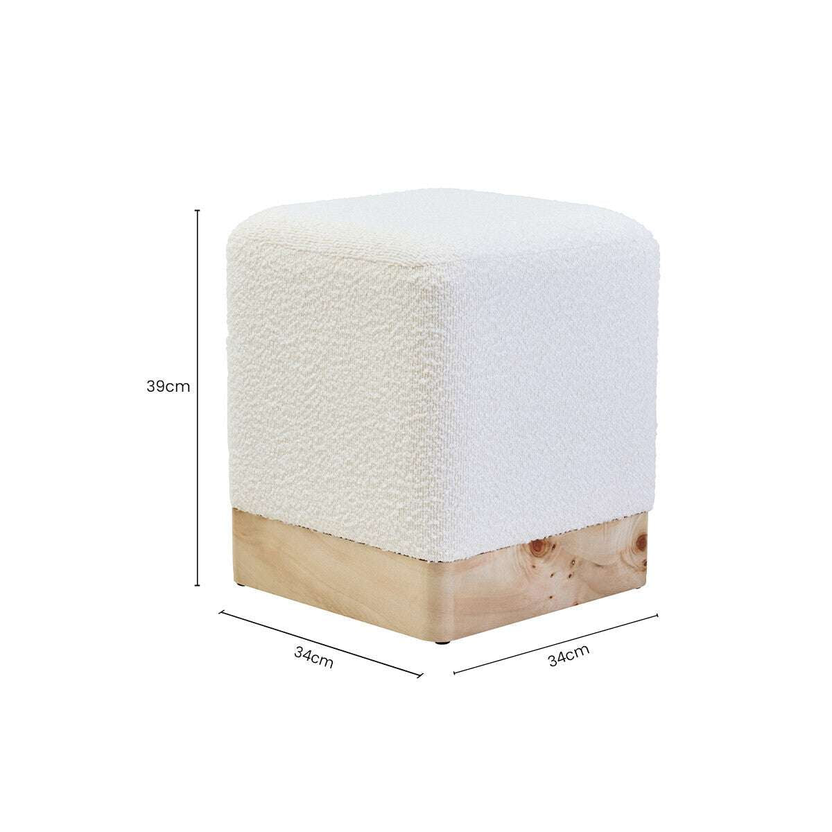Mota Burl Wood And Cream Boucle Square Stool Orsina