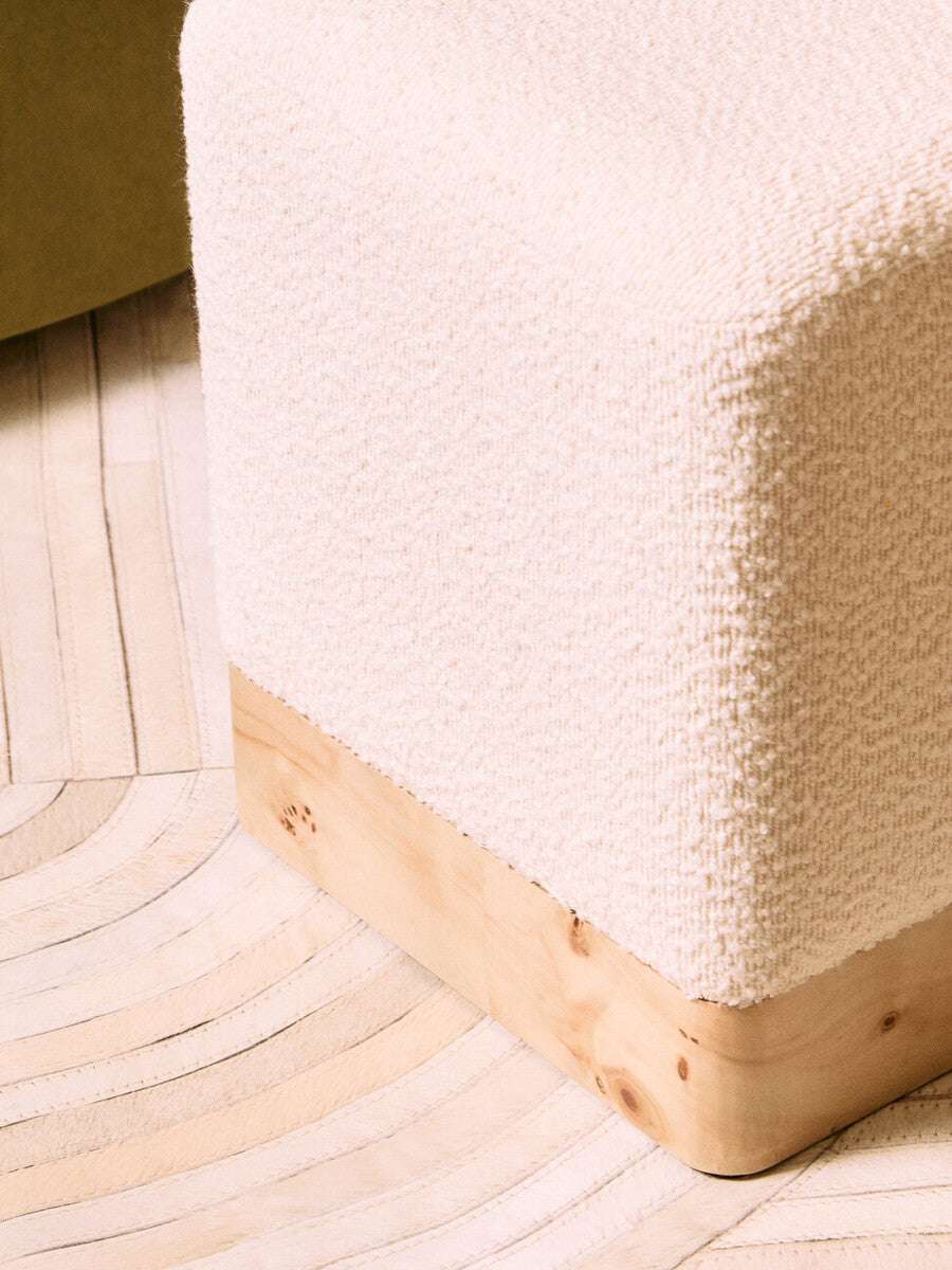 Mota Burl Wood And Cream Boucle Square Stool Orsina