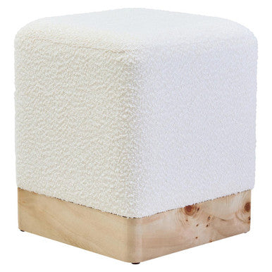 Mota Burl Wood And Cream Boucle Square Stool Orsina