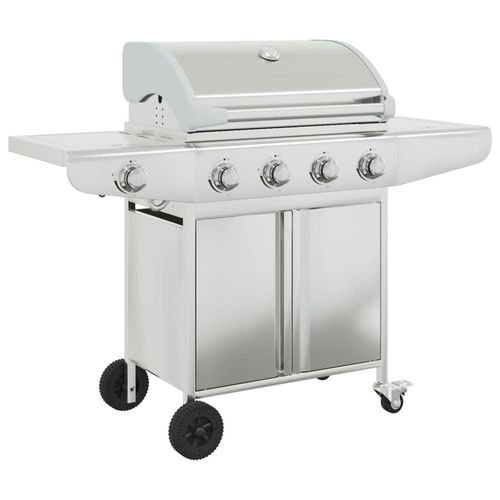vidaXL Gas BBQ Grill with 4 Burners Silver Stainless Steel vidaXL