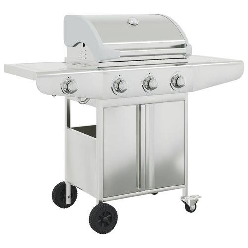 vidaXL Gas BBQ Grill with 4 Burners Silver Stainless Steel vidaXL