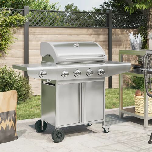 vidaXL Gas BBQ Grill with 4 Burners Silver Stainless Steel 5 burners vidaXL