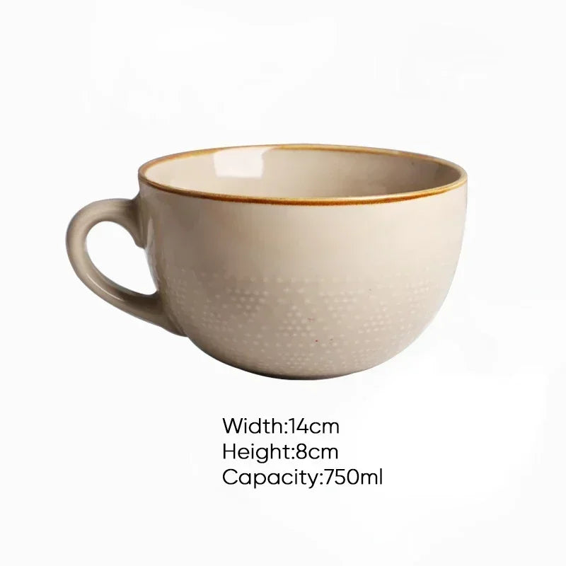 Nisu Home Stoneware Cup with a 750ml capacity, featuring a classic design and elegant gold rim