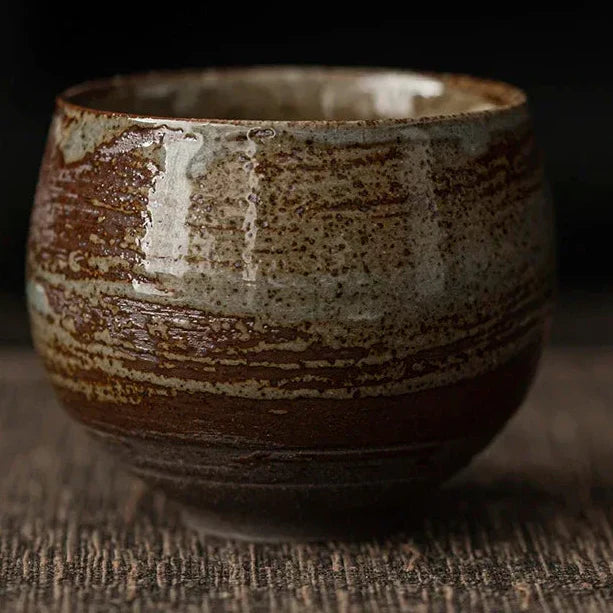 Handcrafted Stoneware Mug with Rustic Brown and Green Glaze for Hot Beverages