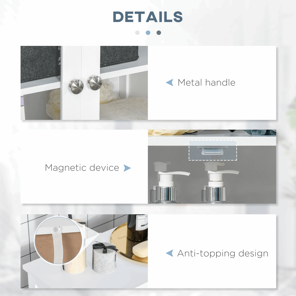 Bathroom Floor Storage Cabinet with Tempered Glass Doors White kleankin