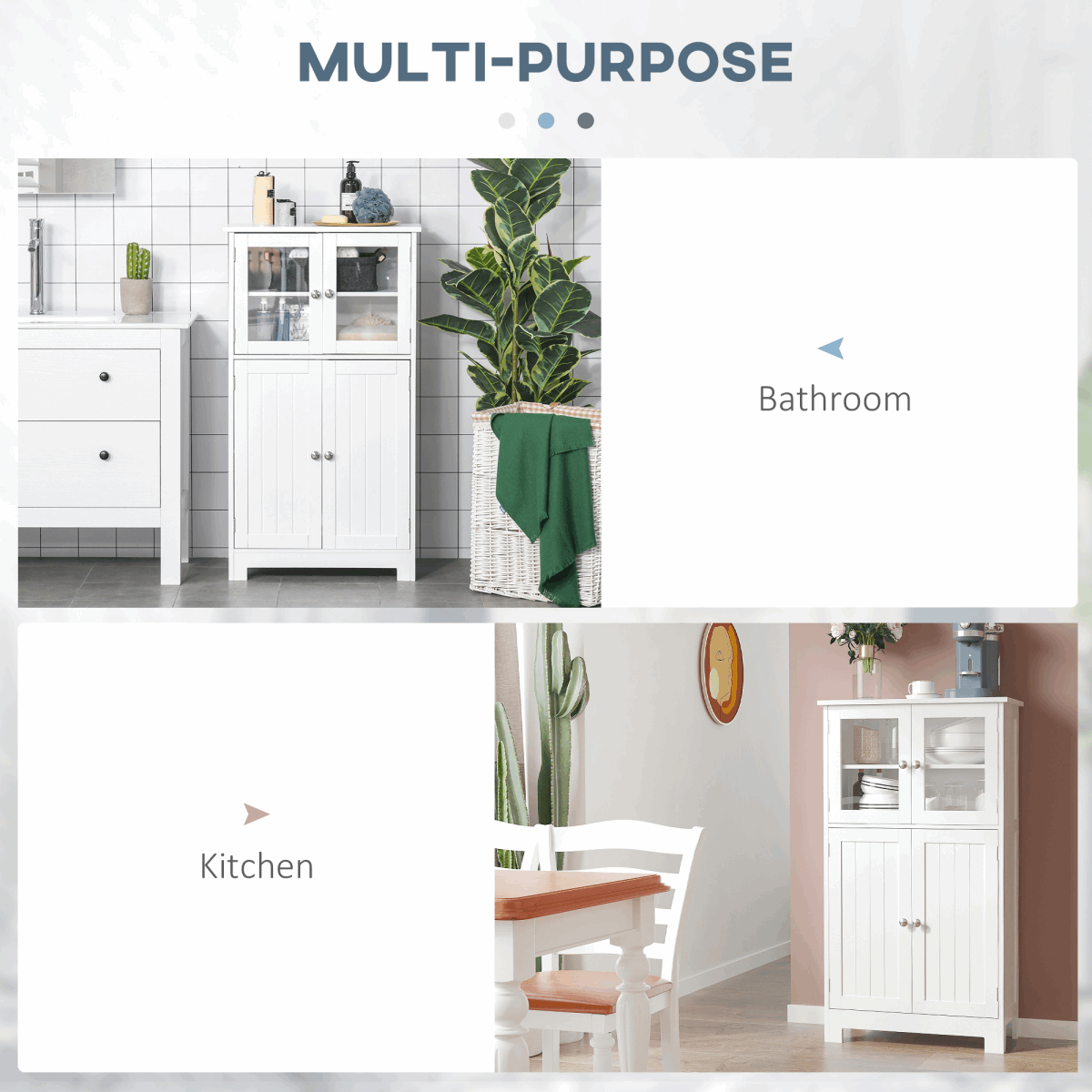 Bathroom Floor Storage Cabinet with Tempered Glass Doors White kleankin