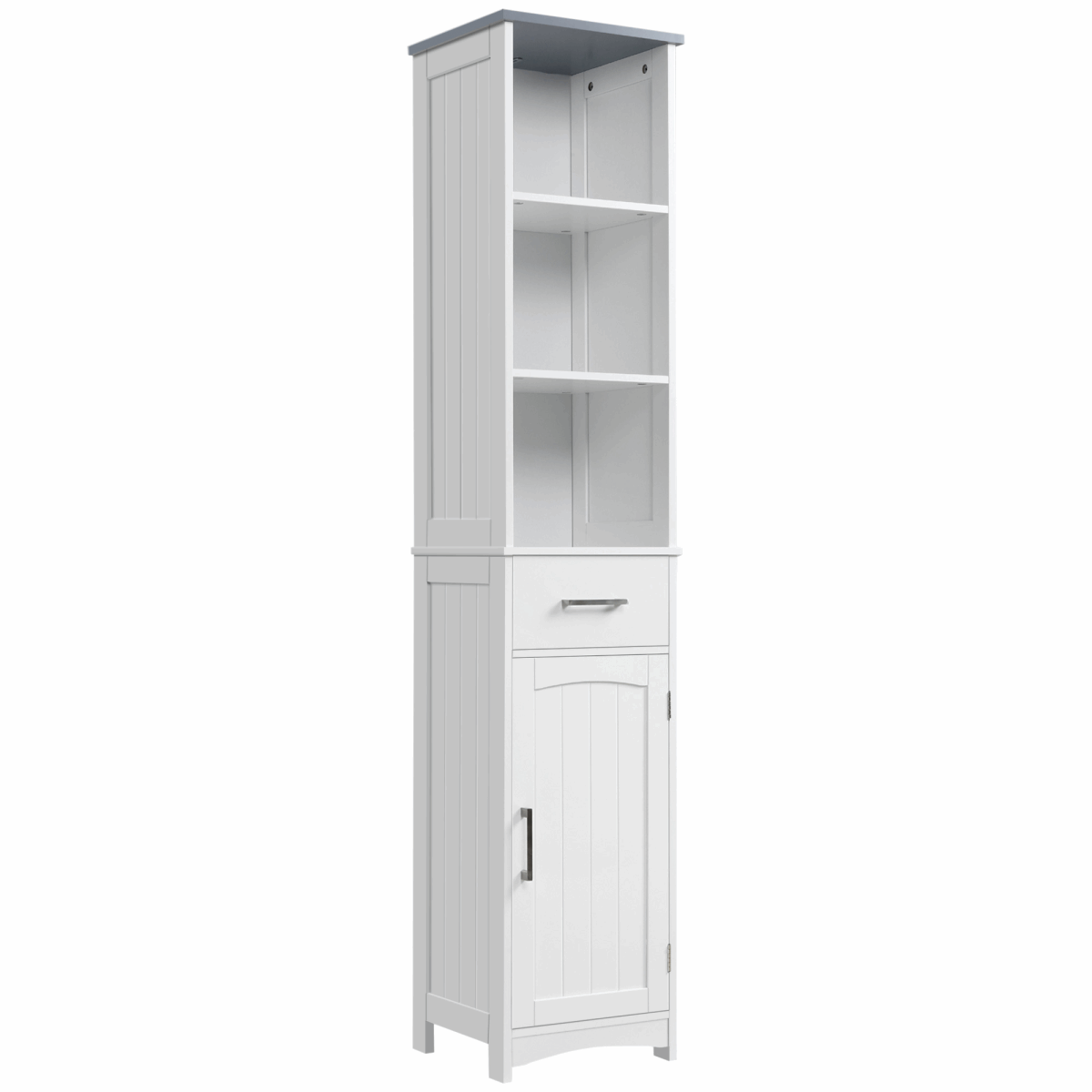 Tall Bathroom Storage Cabinet, Slim Freestanding Linen Tower, White Unbranded