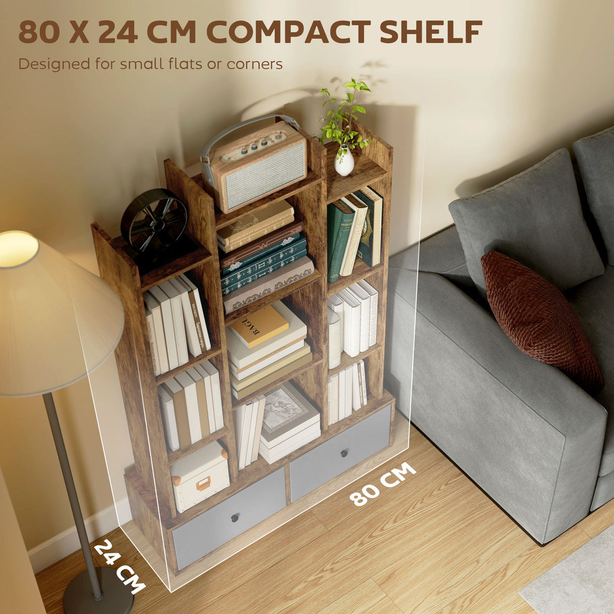 80 x 24 cm compact shelf by Wise Galleria, perfect storage unit for small flats or corners
