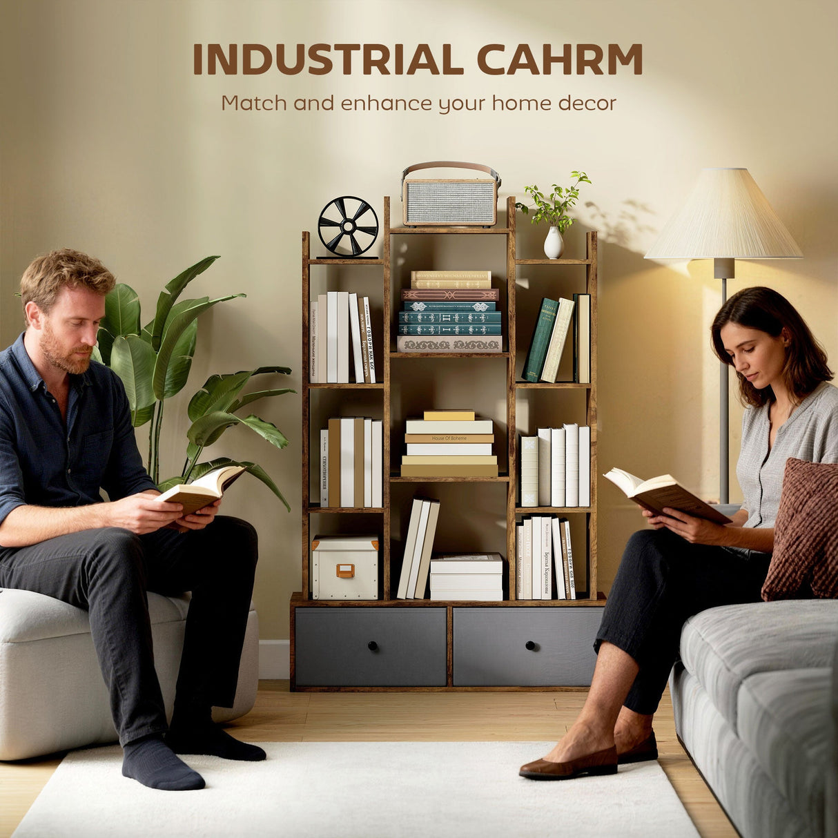 Industrial storage unit featuring shelves and drawers for stylish home organisation