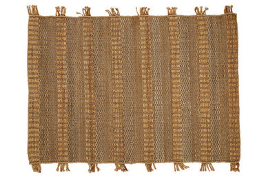 Orsina Striped Rug in earthy tones featuring textured stripes and tassels for a stylish home decor
