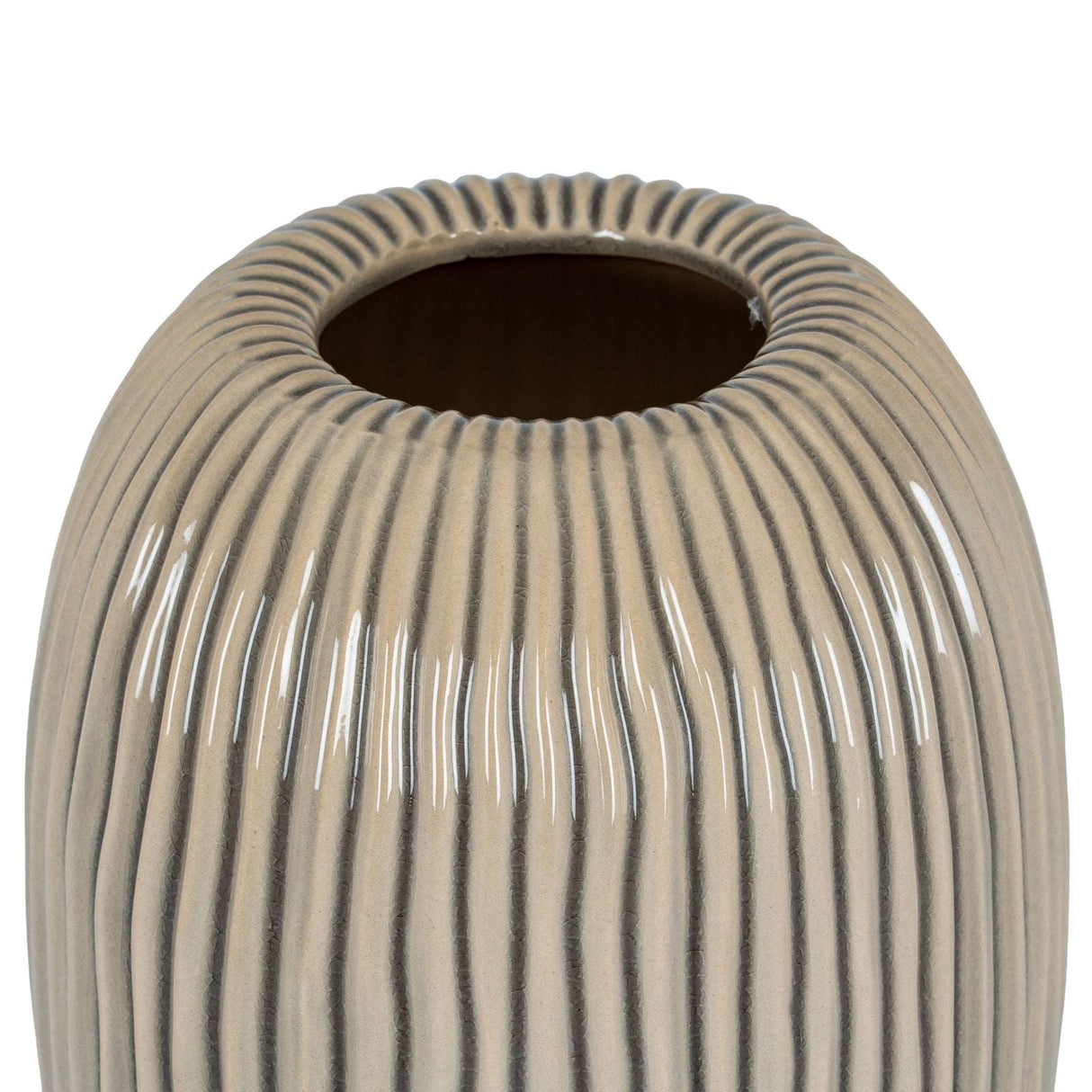 Elegant striped vase in neutral tones with a glossy finish for modern home decor