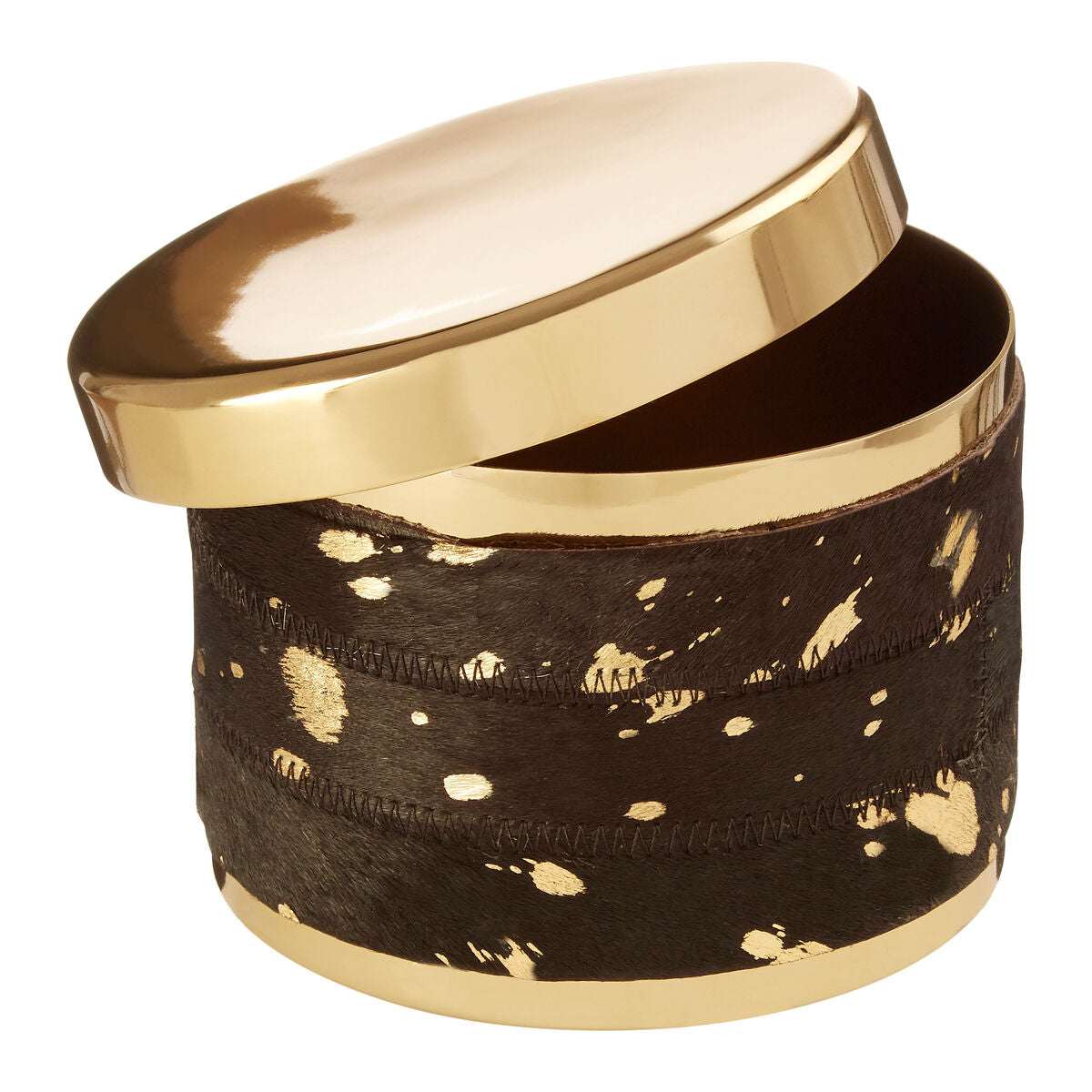 Orsina Decorative Trinket Box with Gold Lid and Textured Black Base for Storing Small Items