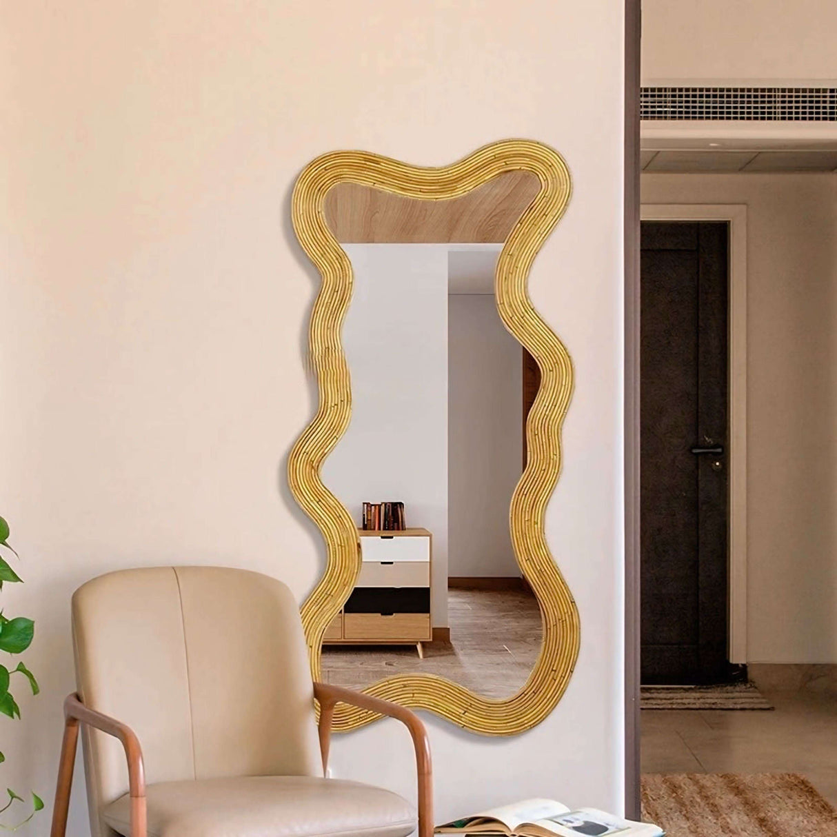 Stylish Nisu Home Wall Mirror with a unique wavy design, perfect for modern home decor