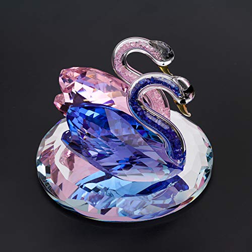 Decorative crystal Swan figurine featuring two elegant swans in pink and blue colours