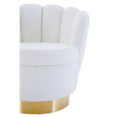 Orsina White Swivel Chair with Luxurious Fabric and Gold Base for Stylish Comfort