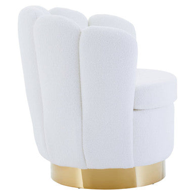 Orsina Swivel Chair in white upholstery with a stylish gold base for modern interiors