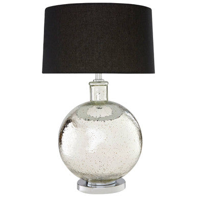 Orsina Table Lamp with a round glass base and black fabric shade for stylish lighting