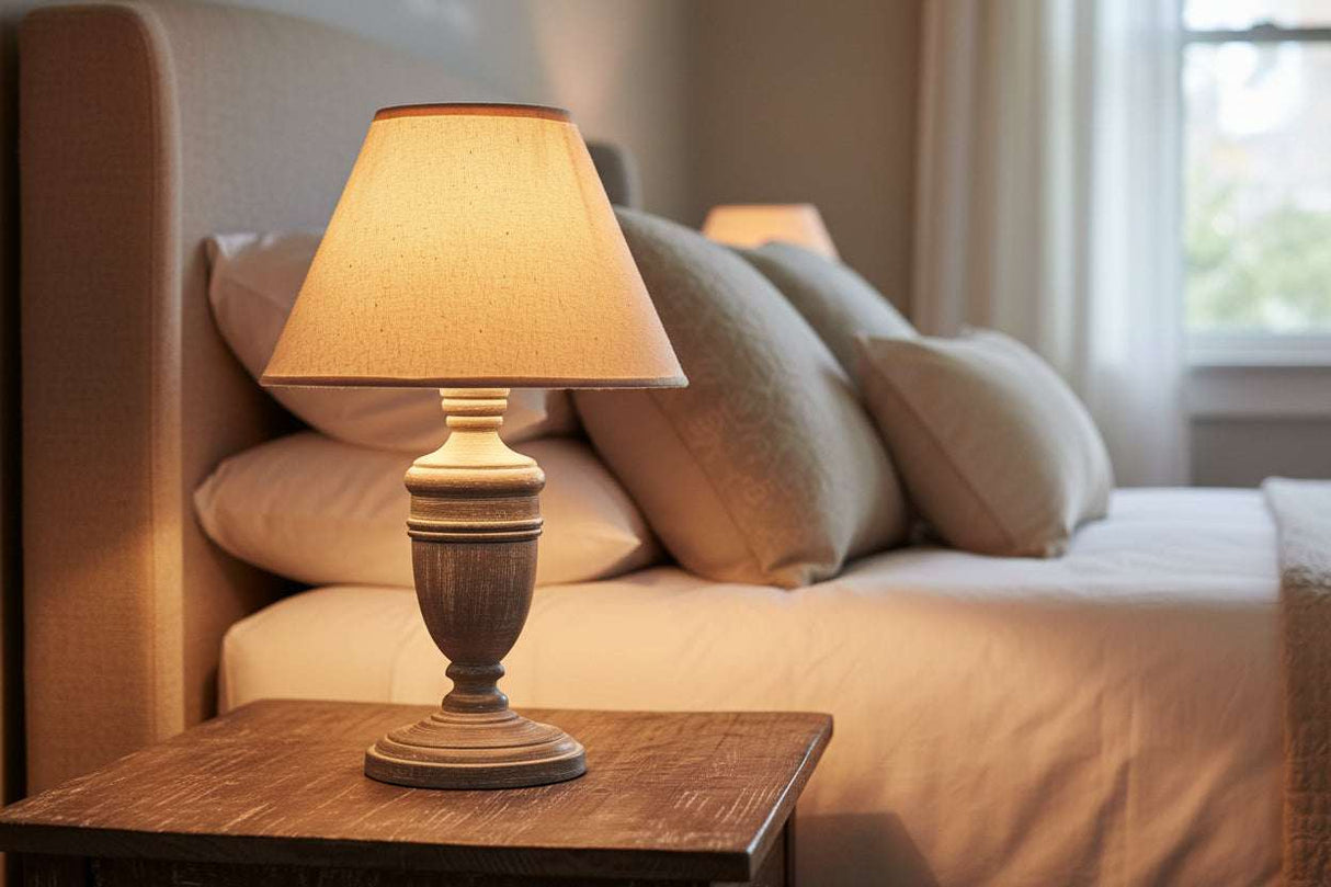 Metis Urn Table Lamp With Linen Shade WHITE WOOD Shades 4 Seasons