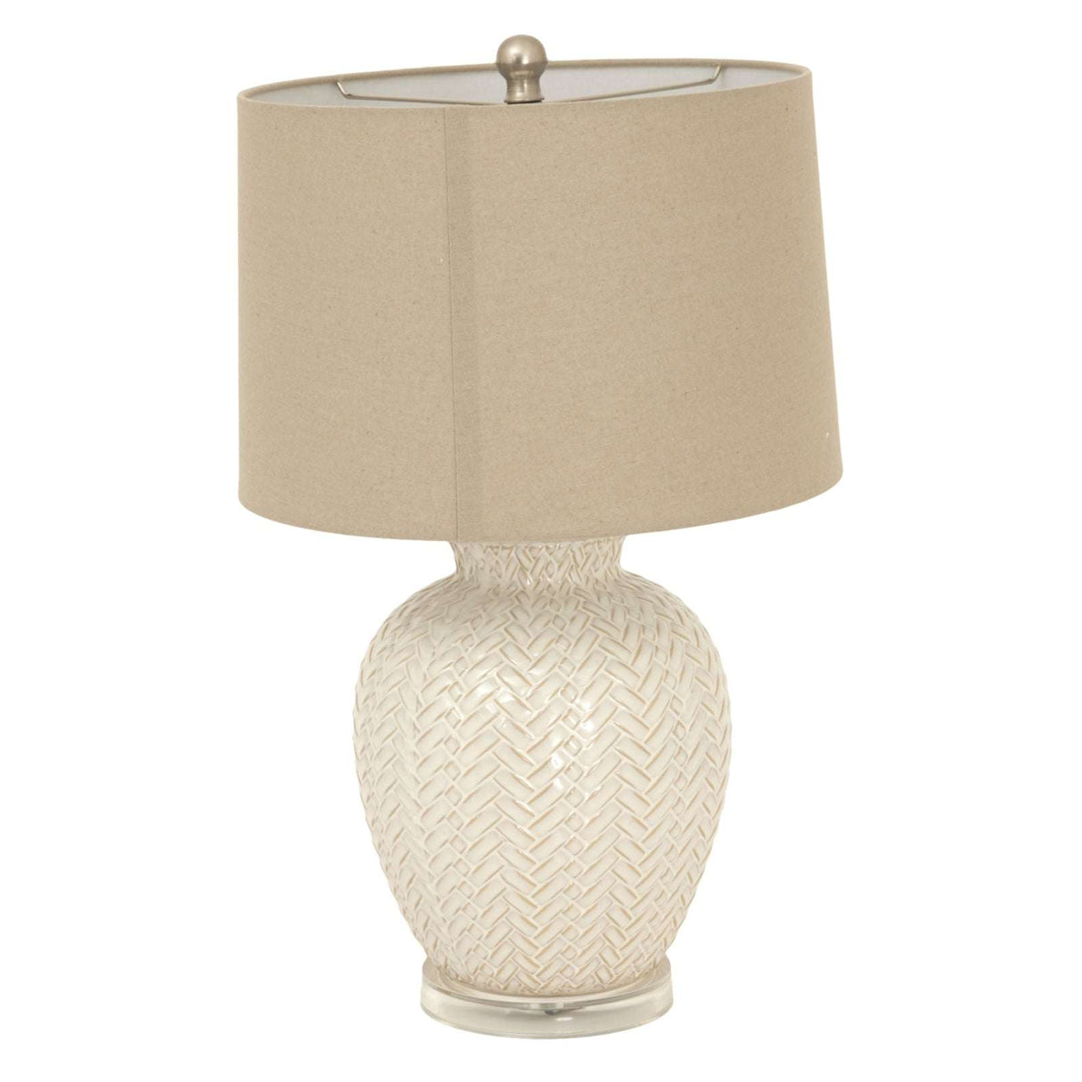 Ceramic Table Lamp with Woven Design and Beige Shade for Elegant Home Lighting