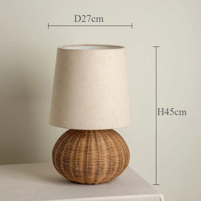 Nisu Home Table Lamp with a woven base and neutral shade, measuring D27cm and H45cm