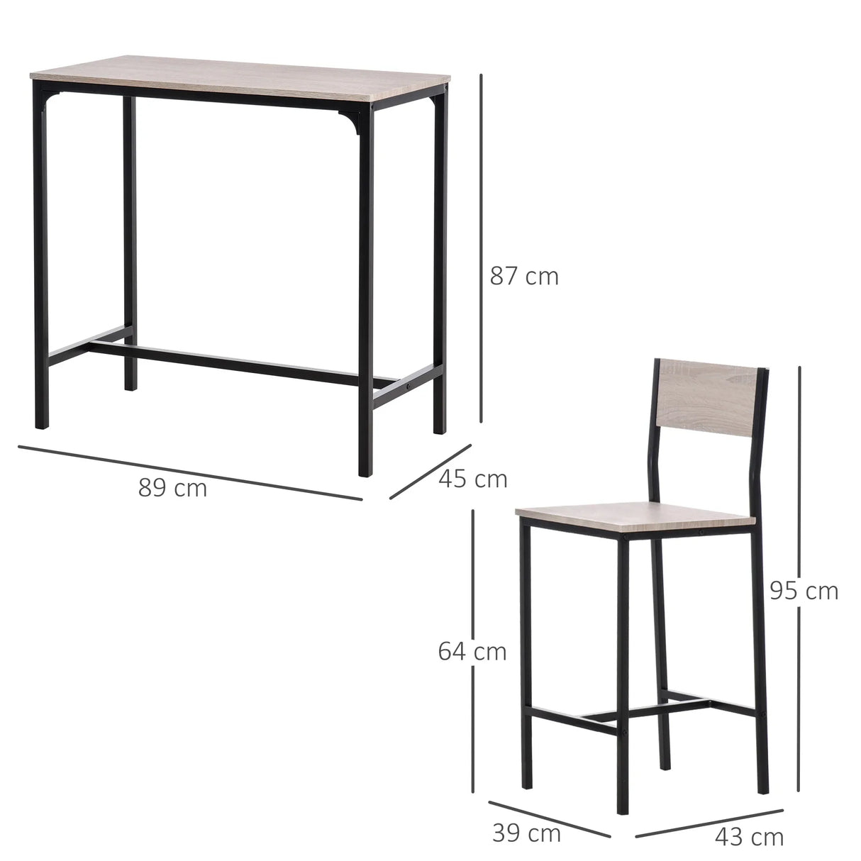 Klassyx Table Stool Set featuring a sleek wooden top and sturdy black metal frame for modern interiors