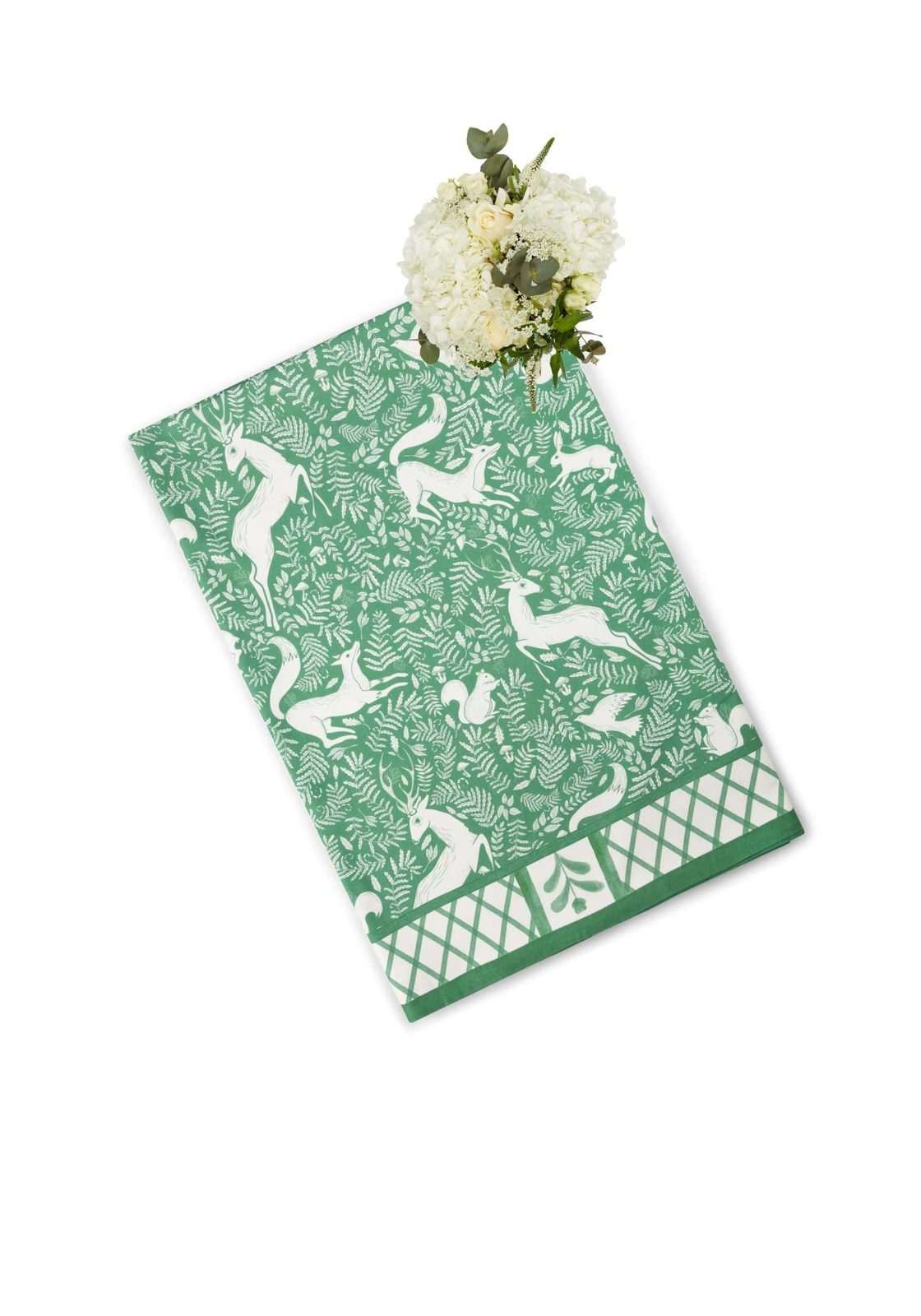 Casa by Josephine Jenno Green Tablecloth with Intricate Animal and Foliage Patterns