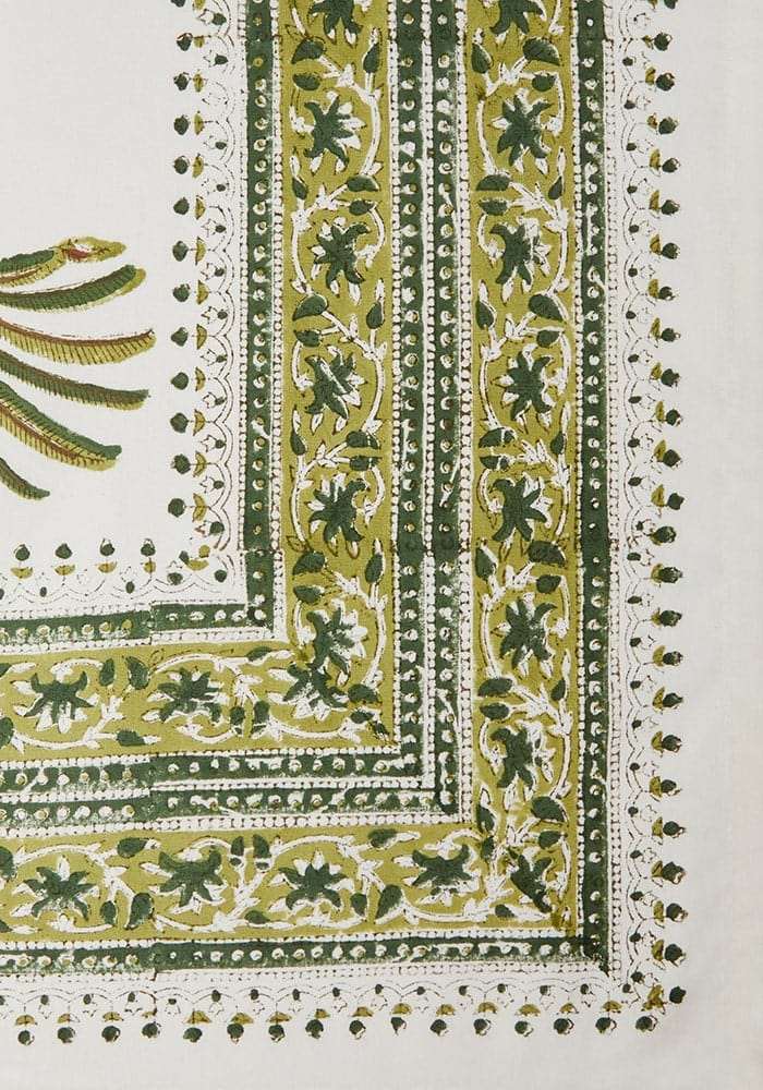 Casa by Josephine Jenno Embroidered Tablecloth with Green Floral Patterns and Decorative Edging