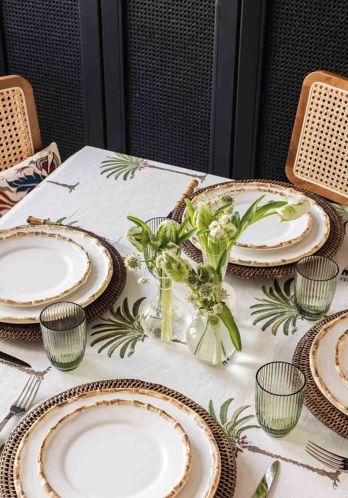 Casa by Josephine Jenno stylish tablecloth featuring tropical prints, perfect for elegant dining settings