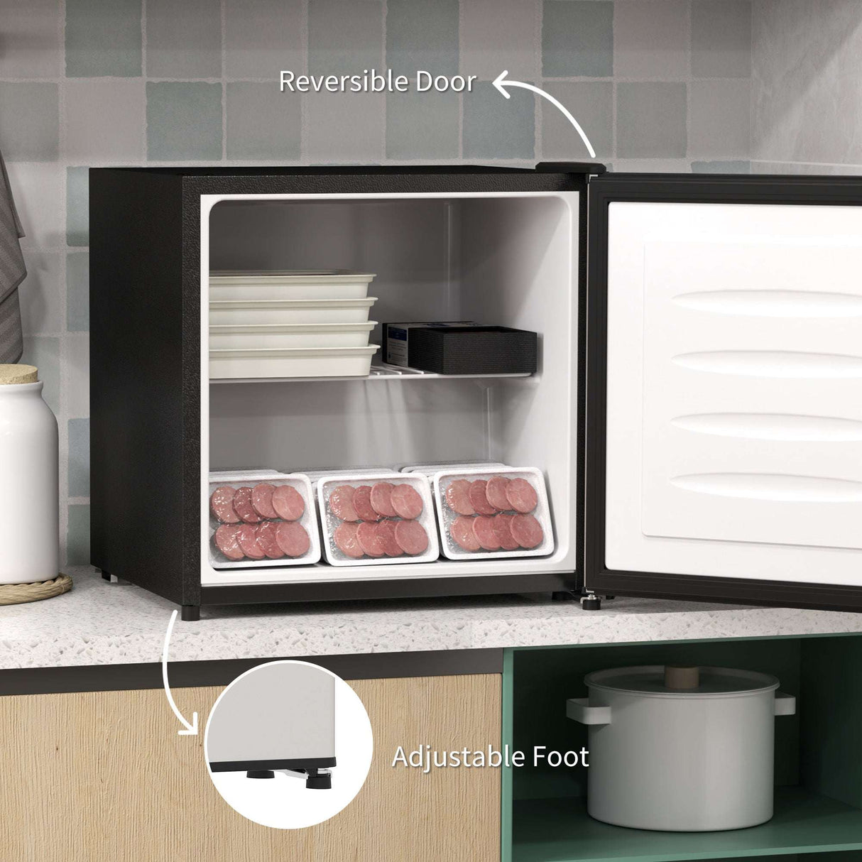 HOMCOM 35L Tabletop Freezer with Adjustable Temperature Wire Shelf Silver HOMCOM