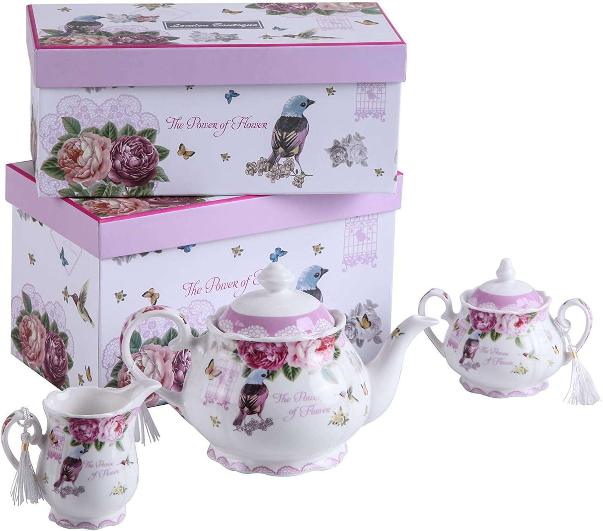 Elegant floral teapot set with matching cake stand for stylish afternoon tea gatherings