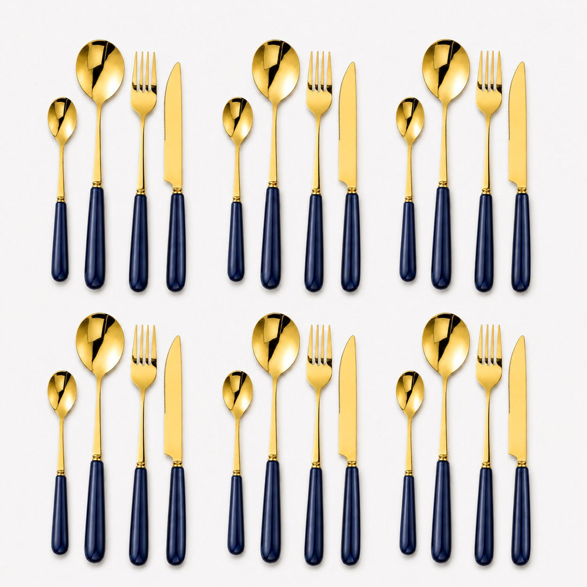 KitchBoom elegant gold and navy blue Cutlery Set for a stylish dining experience