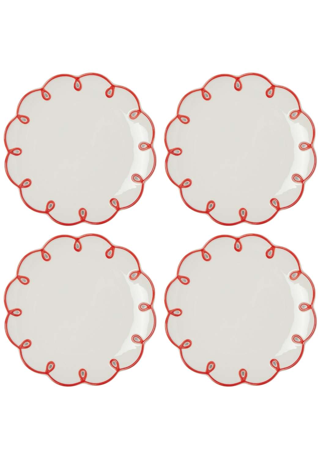 Casa by Josephine Jenno Lunch Plate set of four with scalloped red trim for stylish dining