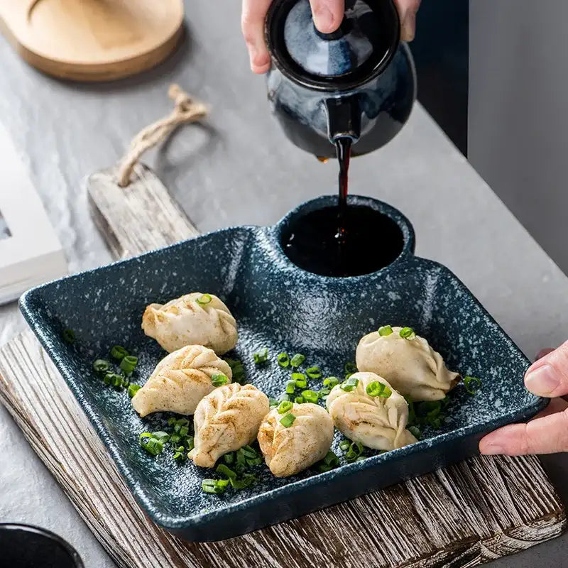 Nisu Home Ceramic Serving Plates with Dumplings and Soy Sauce for Elegant Dining