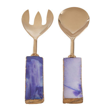 Orsina Serving Set with Gold Finish and Purple Agate Handles for Elegant Dining