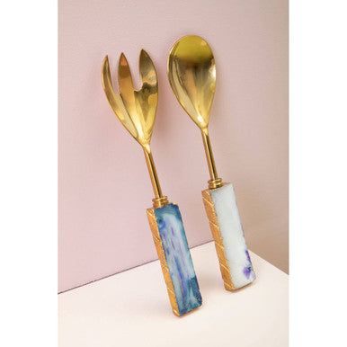 Orsina Serving Set with Elegant Gold Platters and Colourful Agate Handles for Stylish Dining